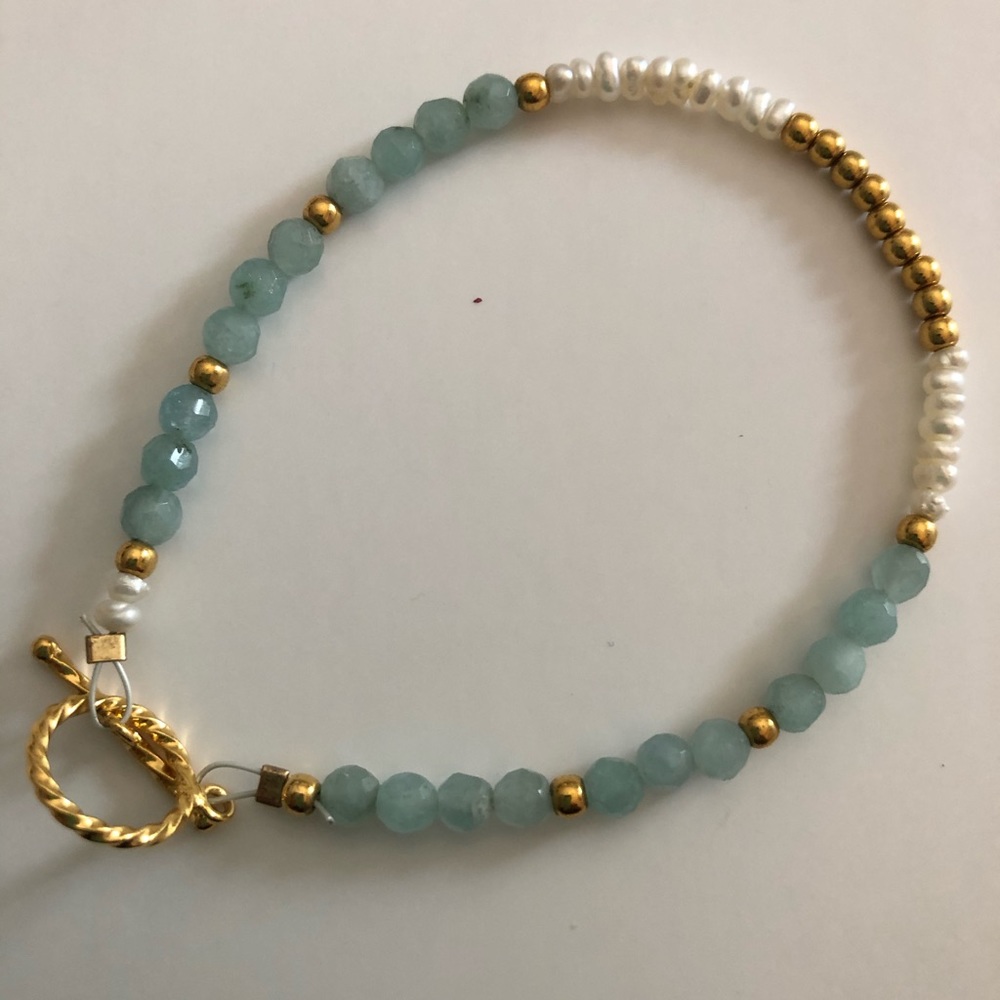 Delicate Seed pearl, gold and Amazonite bracelet